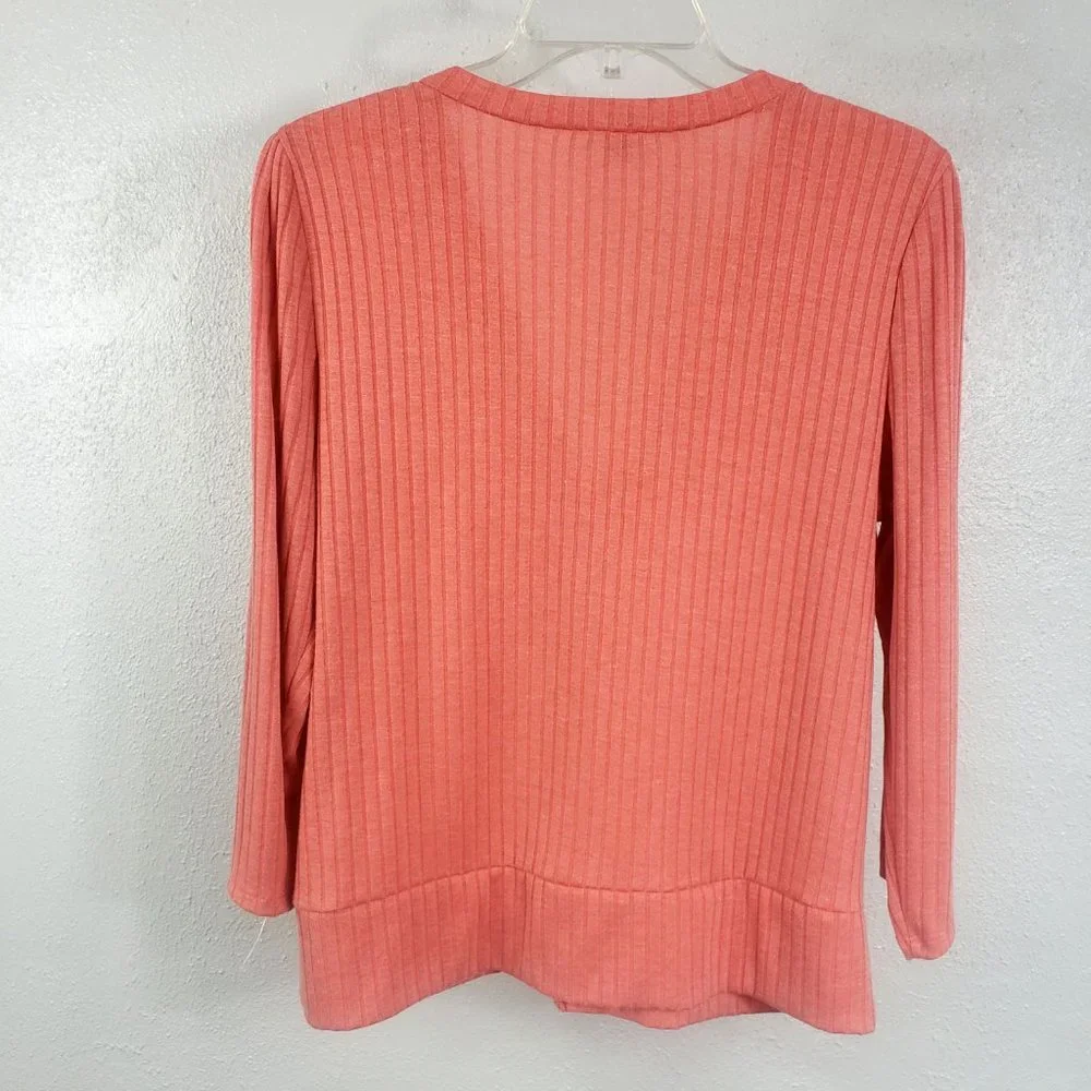 Apt.9 Women's Peach Button Down Ribbed Shirt Top Blouse Cardigan Sweater - Picture 6 of 11